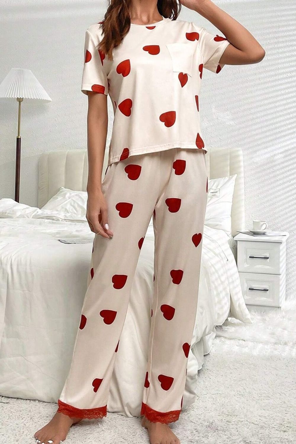 Pocketed Round Neck Top and Drawstring Pants Lounge Set Main image