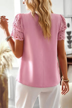Devine Cutout Round Neck Short Sleeve Blouse
