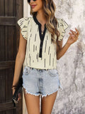 Notched Ruffled Cap Sleeve Blouse - felvior