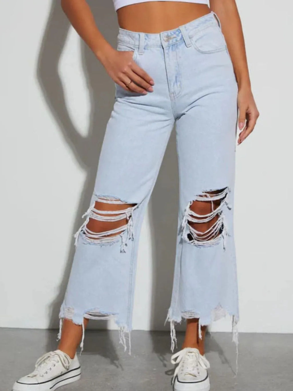 Distressed Raw Hem Jeans