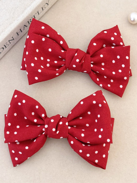 2-Piece Polka Dot Bow Hair Clip - felvior