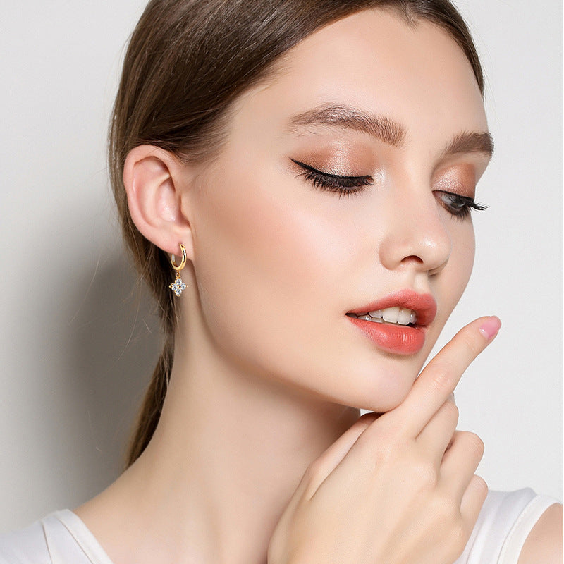 925 Sterling Silver Moissanite Hoop Drop Earrings - felvior
