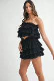 MABLE Ruffle Layered Crop Top and Mini Skirt Set - felvior