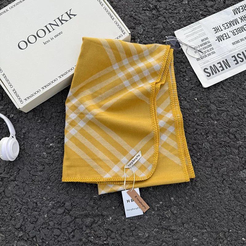classic plaid scarf yellow checkered polyester 1-piece imported fashion accessory folded with tags