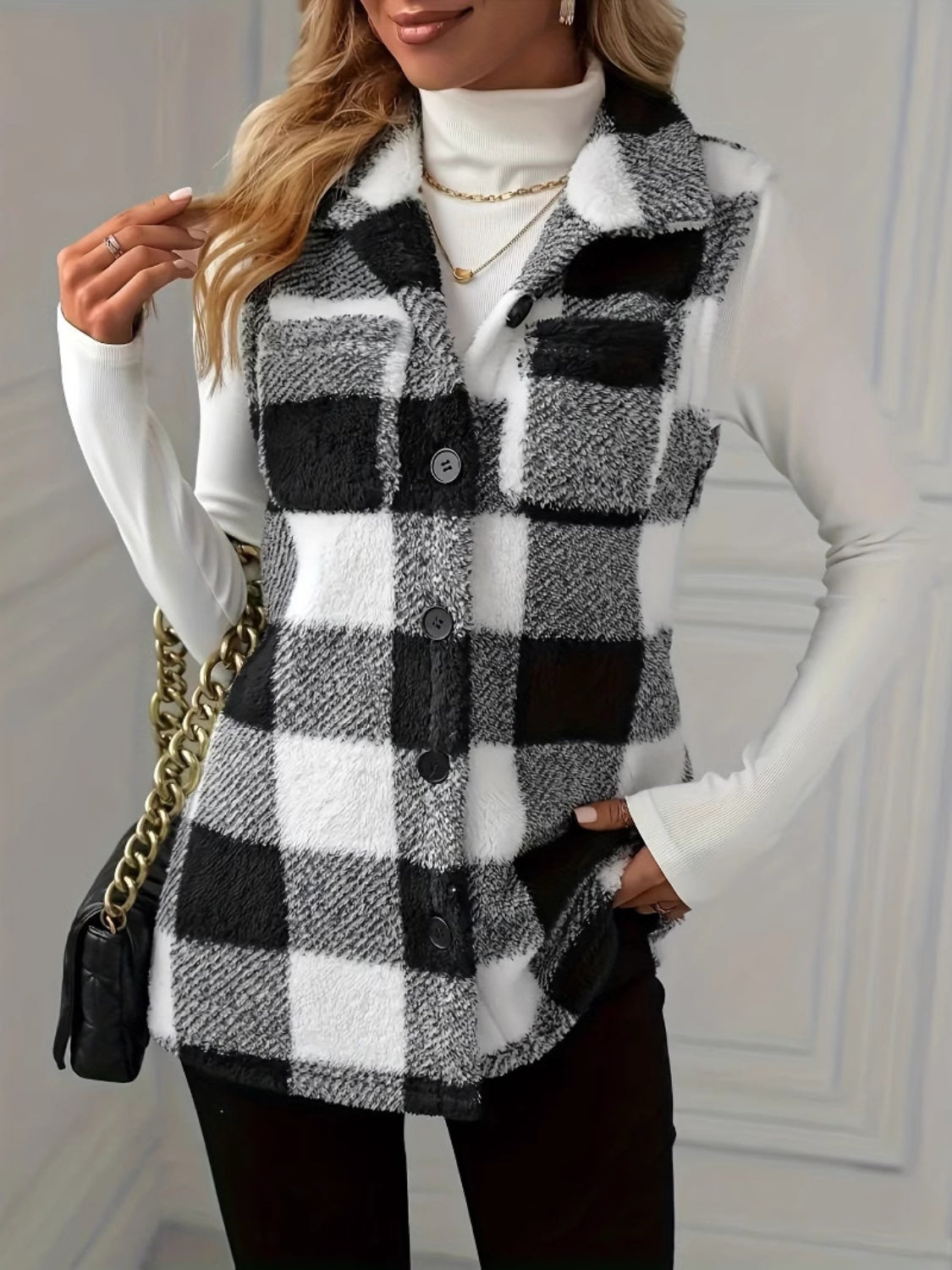 Plaid Button Up Vest Coat - felvior