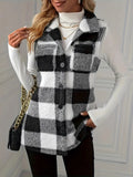 Plaid Button Up Vest Coat - felvior