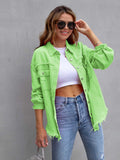 Distressed Drop Shoulder Denim Jacket - felvior