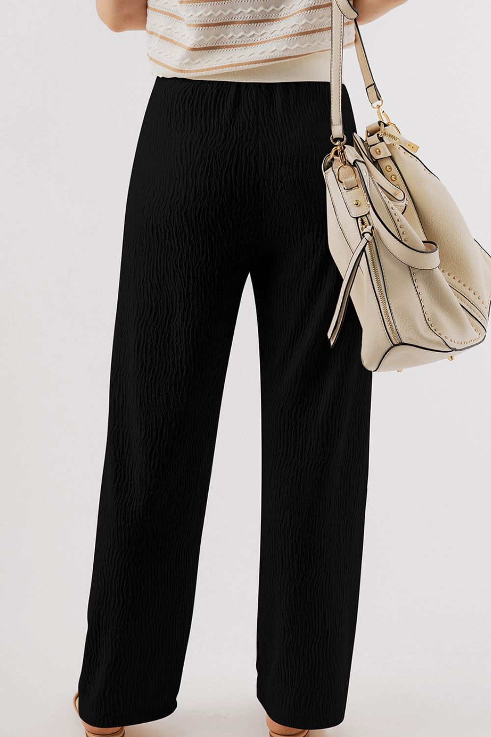 Textured Drawstring Straight Pants