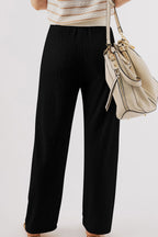 Textured Drawstring Straight Pants