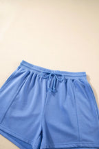 Drawstring Zipped Short Sleeve Hoodie and Shorts Set