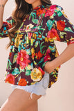 Flower Embroidered Trim Half Sleeve Blouse - felvior