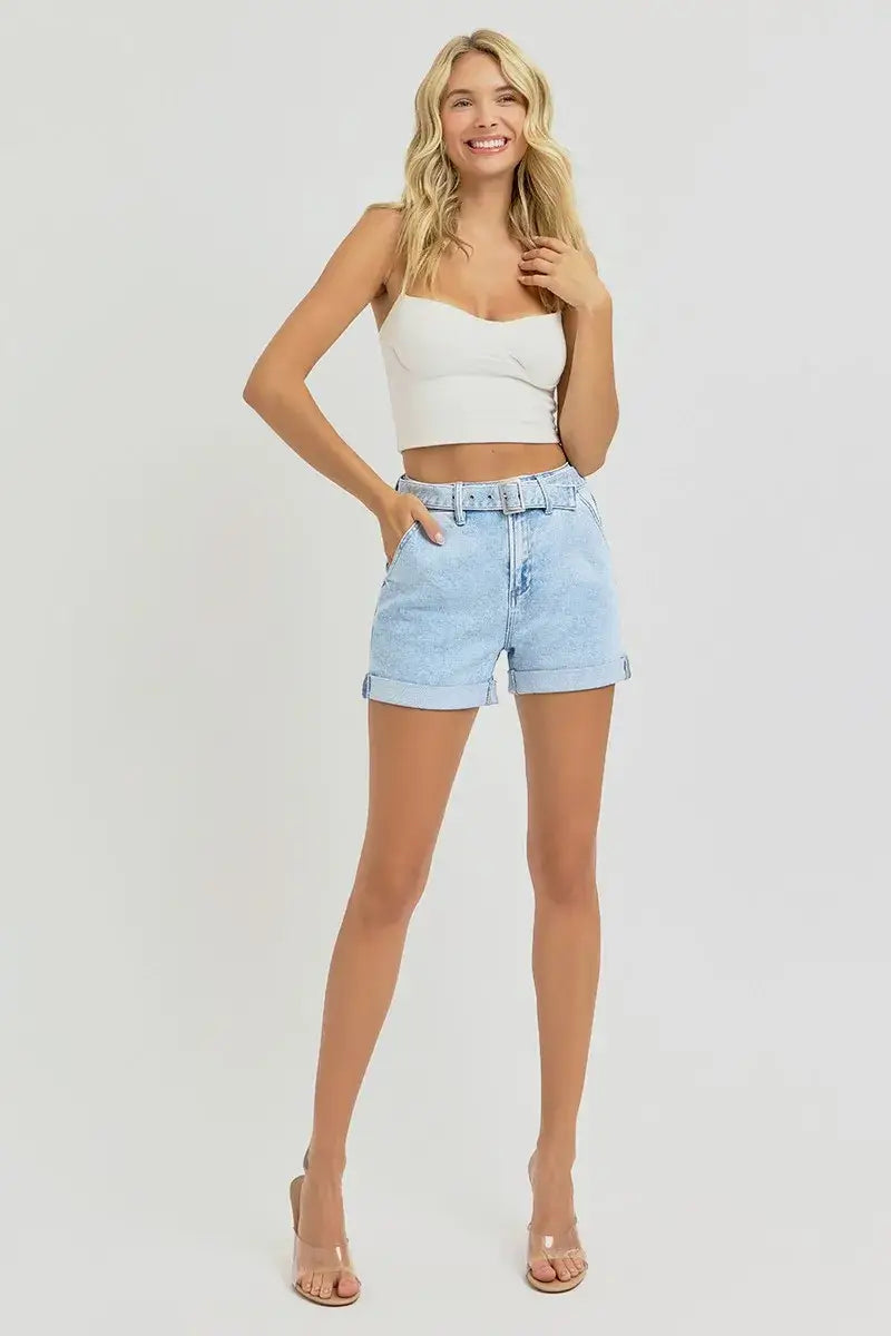 RISEN Full Size High Rise Belted Roll Up Shorts Plus Size