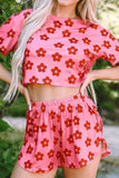 Floral Cropped Tee and Shorts Lounge Set - felvior