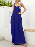 Spaghetti Strap V-Neck Maxi Dress with Pockets - felvior