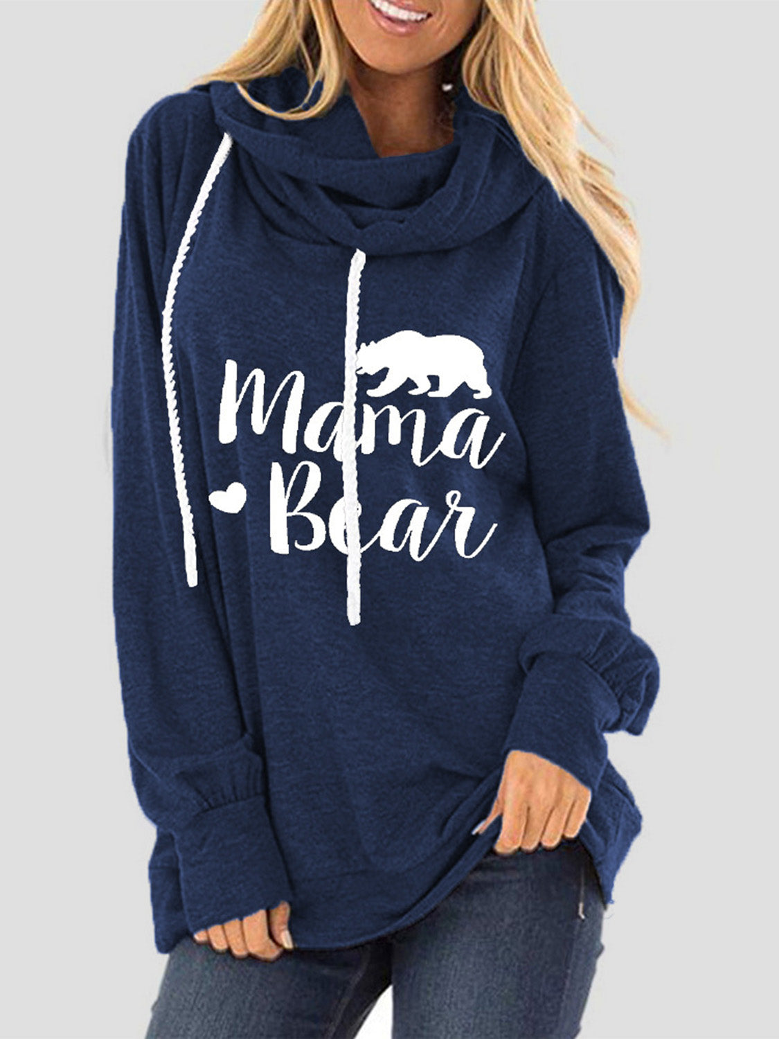 Drawstring Letter Graphic Long Sleeve Hoodie - felvior