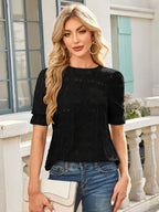 Openwork Round Neck Short Sleeve Top