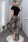 Lettuce Trim Cropped T-Shirt and Leopard Pants Lounge Set - felvior