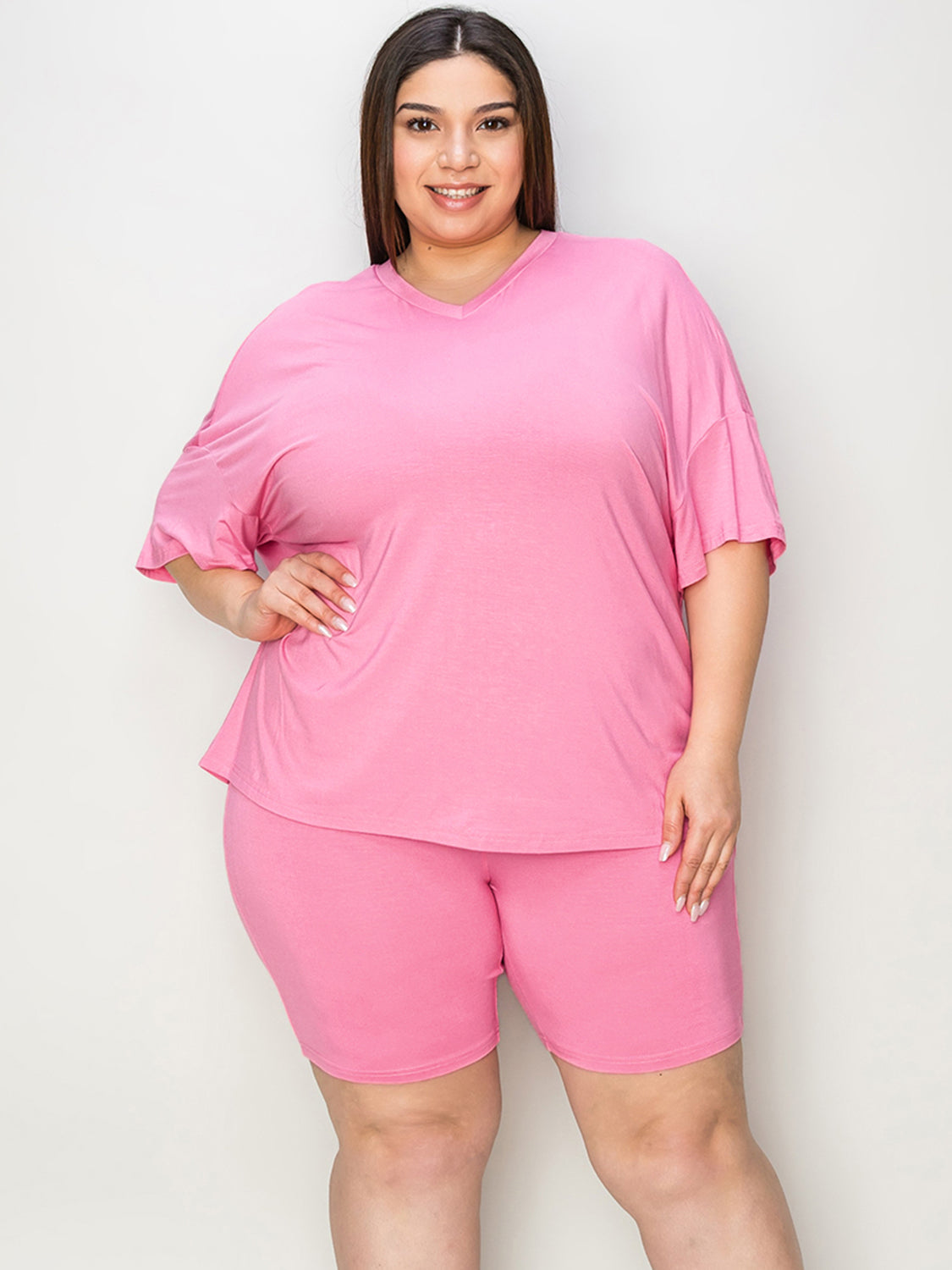 Basic Bae Full Size V-Neck Drop Shoulder T-Shirt and Shorts Set - felvior