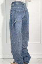 Full Size Washed Rhinestone Detail Wide leg Jeans Plus Size