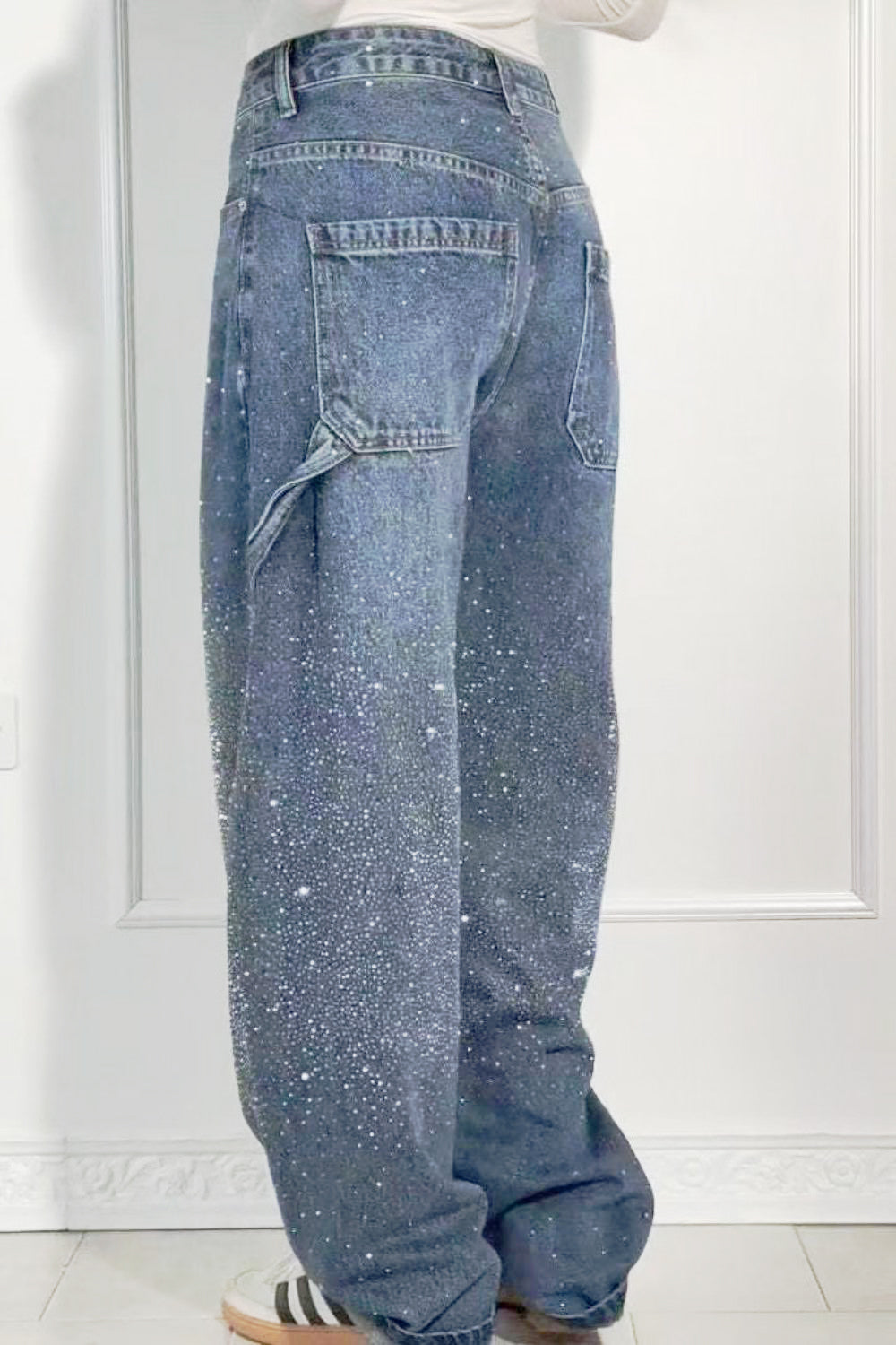 Full Size Washed Rhinestone Detail Wide leg Jeans Plus Size