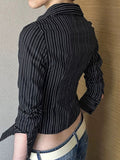 Devine Striped Collared Neck Long Sleeve Shirt - felvior