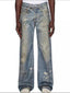Men's Washed Button Fly Straight Jeans
