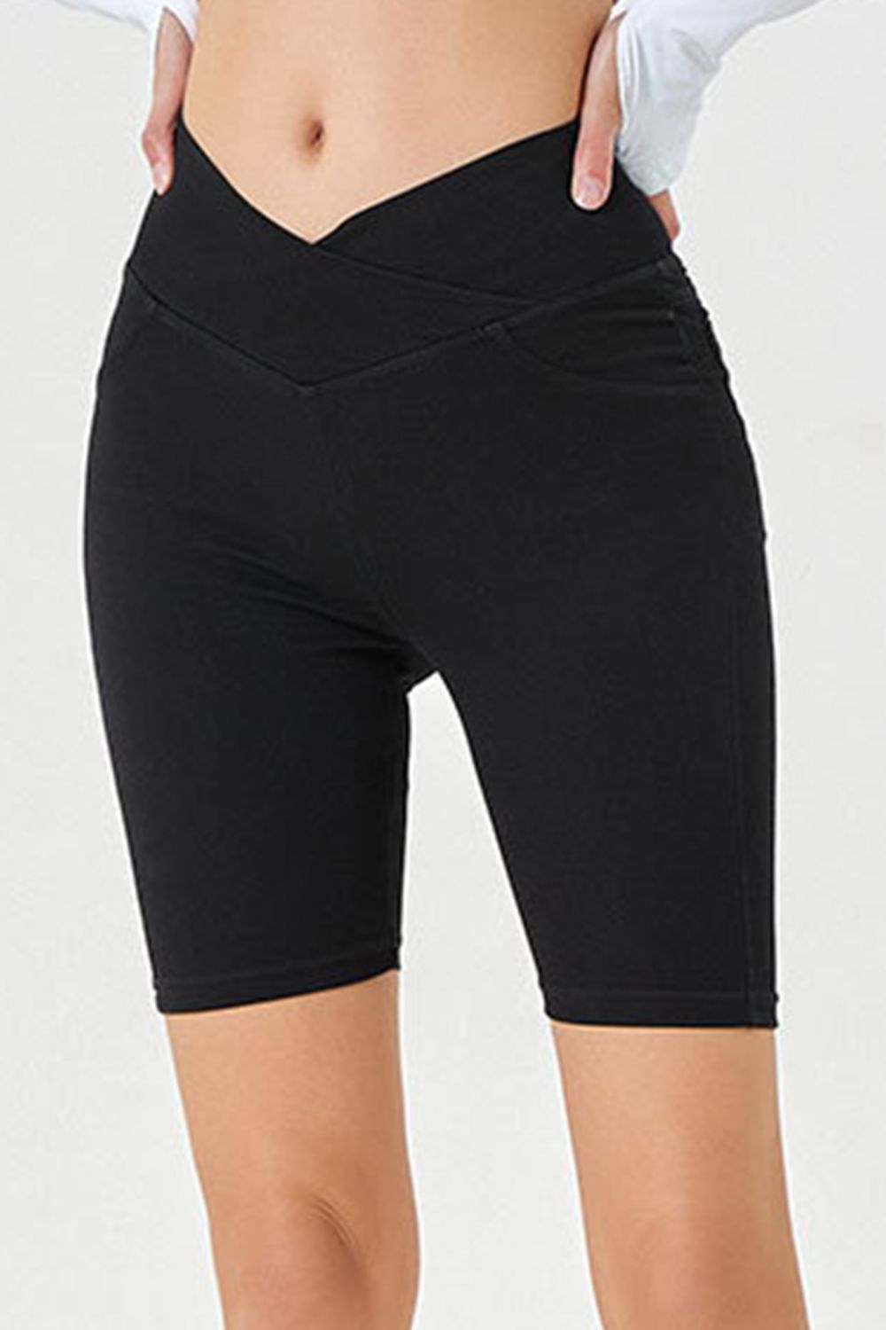 Basic Bae Asymmetrical Waist Denim Shorts with Pockets - felvior