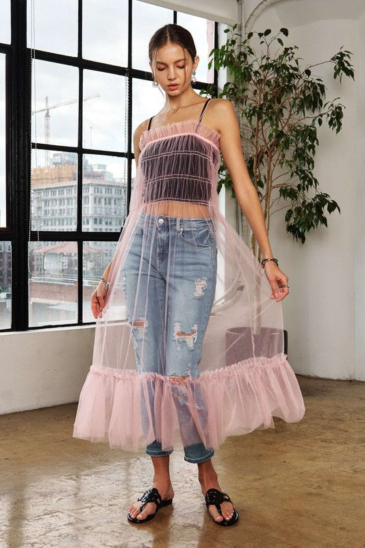 ADORA Ruffled Mesh Cover Up Dress - felvior