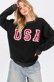 SAGE + FIG USA Letter Patch Round Neck Sweatshirt - felvior