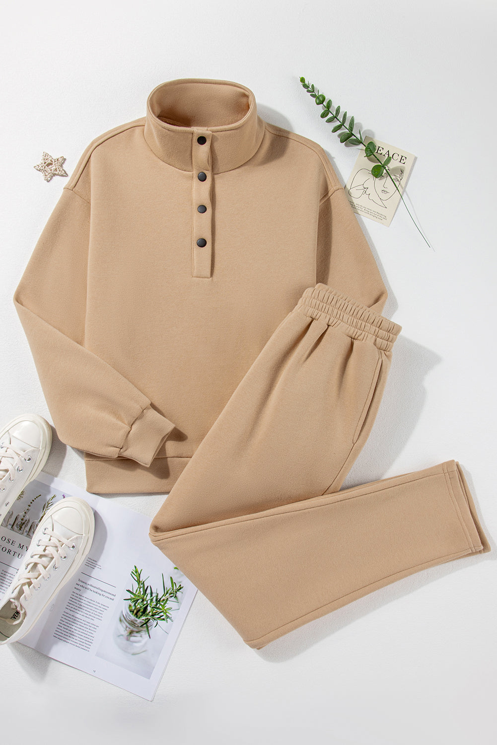 Half Snap Turtleneck Top and Pants Active Set - felvior