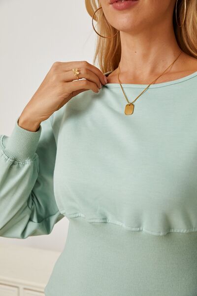 Boat Neck Lantern Sleeve Blouse - felvior