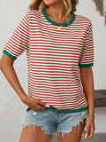 Mandy Striped Round Neck Half Sleeve Knit Top - felvior