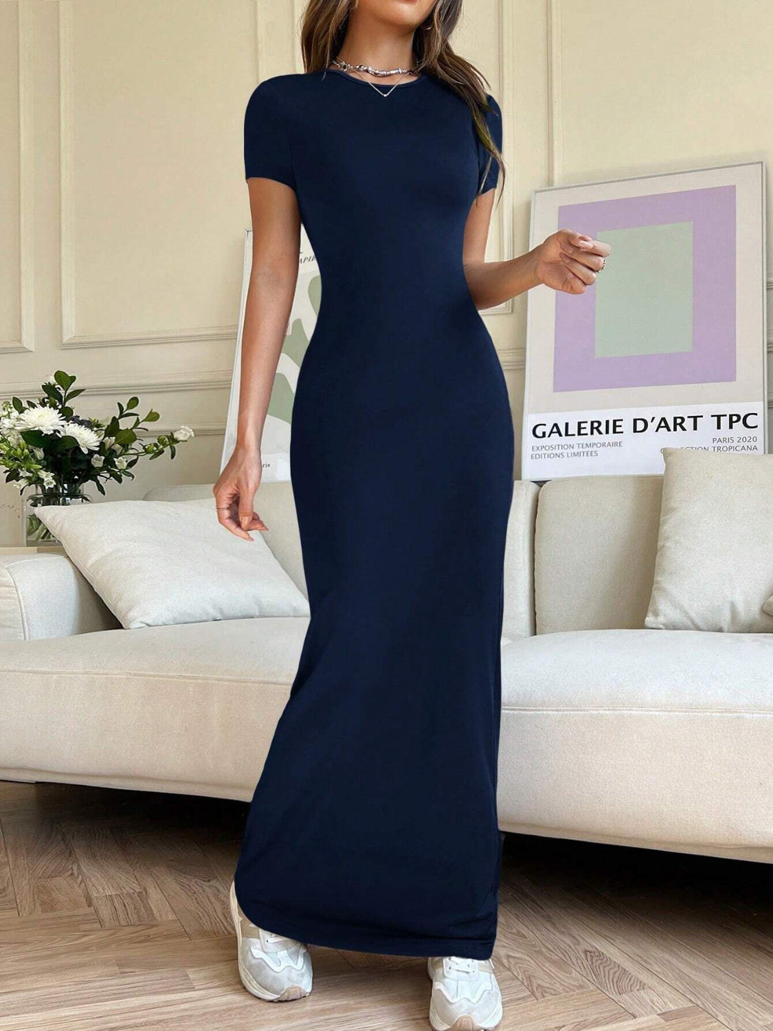 Short Sleeve Maxi Tee Dress - felvior