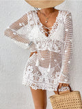 Cutout Tied V-Neck Long Sleeve Cover Up - felvior