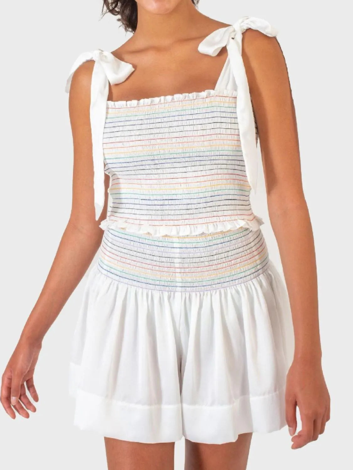 Smocked Tie Shoulder Cami and Shorts Set - felvior