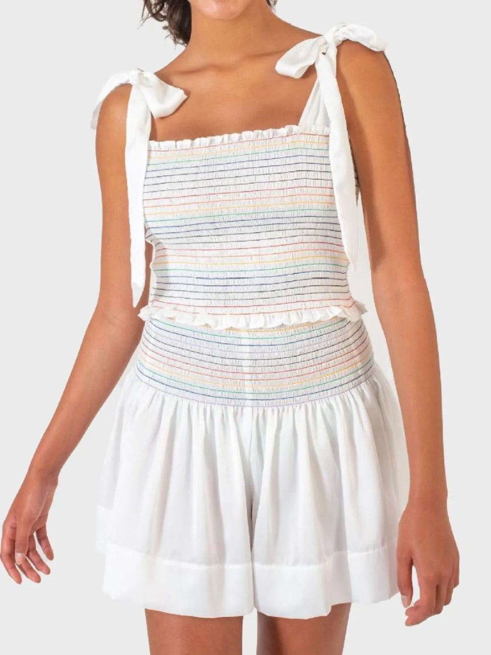 Smocked Tie Shoulder Cami and Shorts Set - felvior
