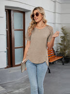 Round Neck Lace Short Sleeve T-Shirt