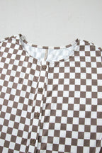 Checkered Print Crew Neck Wide Leg Jumpsuit