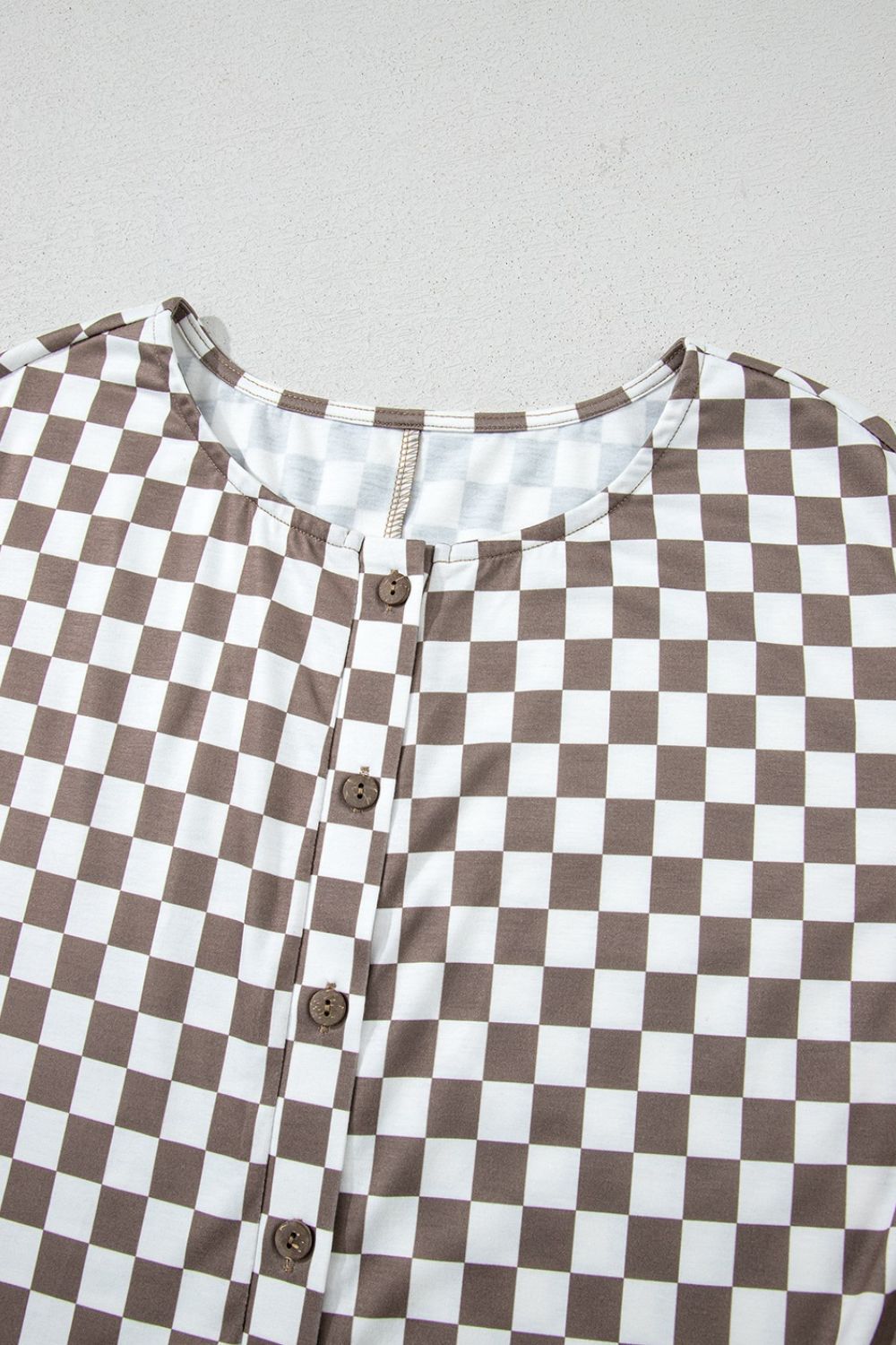 Checkered Print Crew Neck Wide Leg Jumpsuit