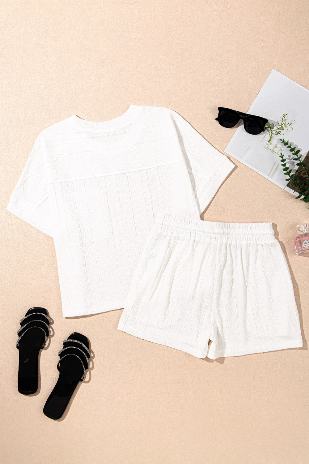 Texture Short Sleeve Top and Shorts Set
