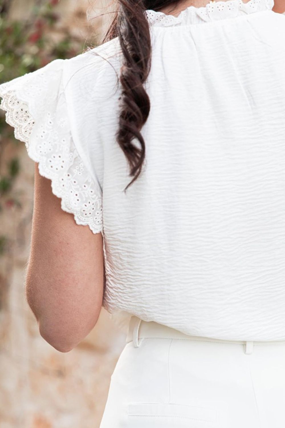 Ruffled Tie Neck Cap Sleeve Blouse