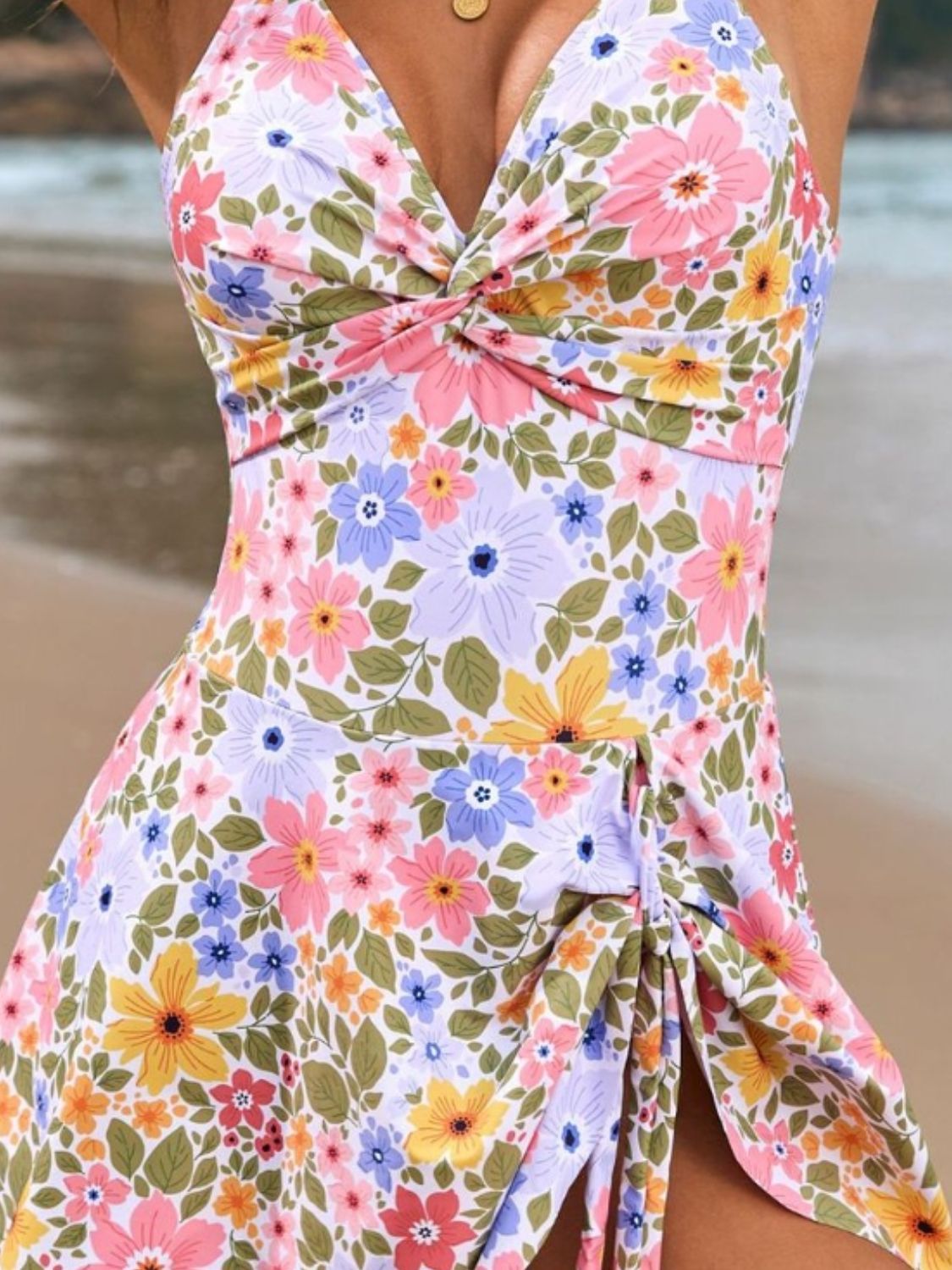 Twisted Front Crisscross Double Spaghetti Strap One-Piece Swimwear - felvior