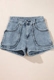Studded Acid Wash Denim Shorts - felvior