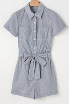 Stripe Chest Pockets Tie Waist Romper