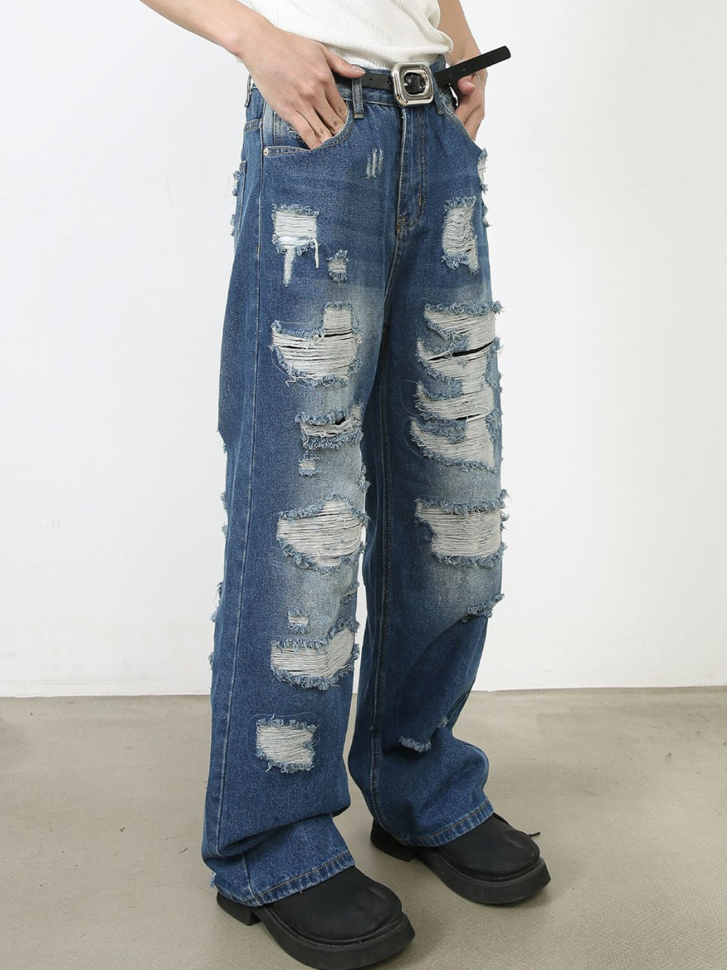 Men's Distressed Jeans with Pockets