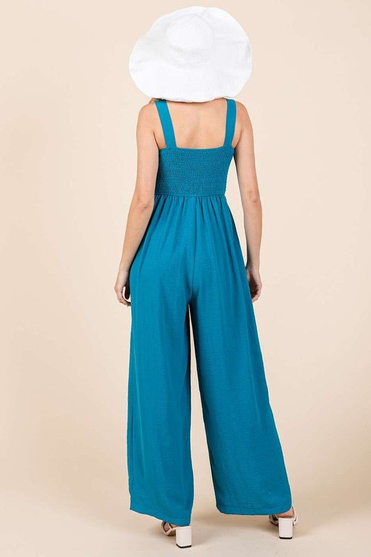 Mittoshop Smocked Wide Strap Wide Leg Overalls - felvior