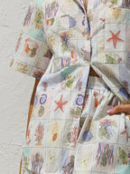 Printed Button Down Short Sleeve Top and Shorts Set