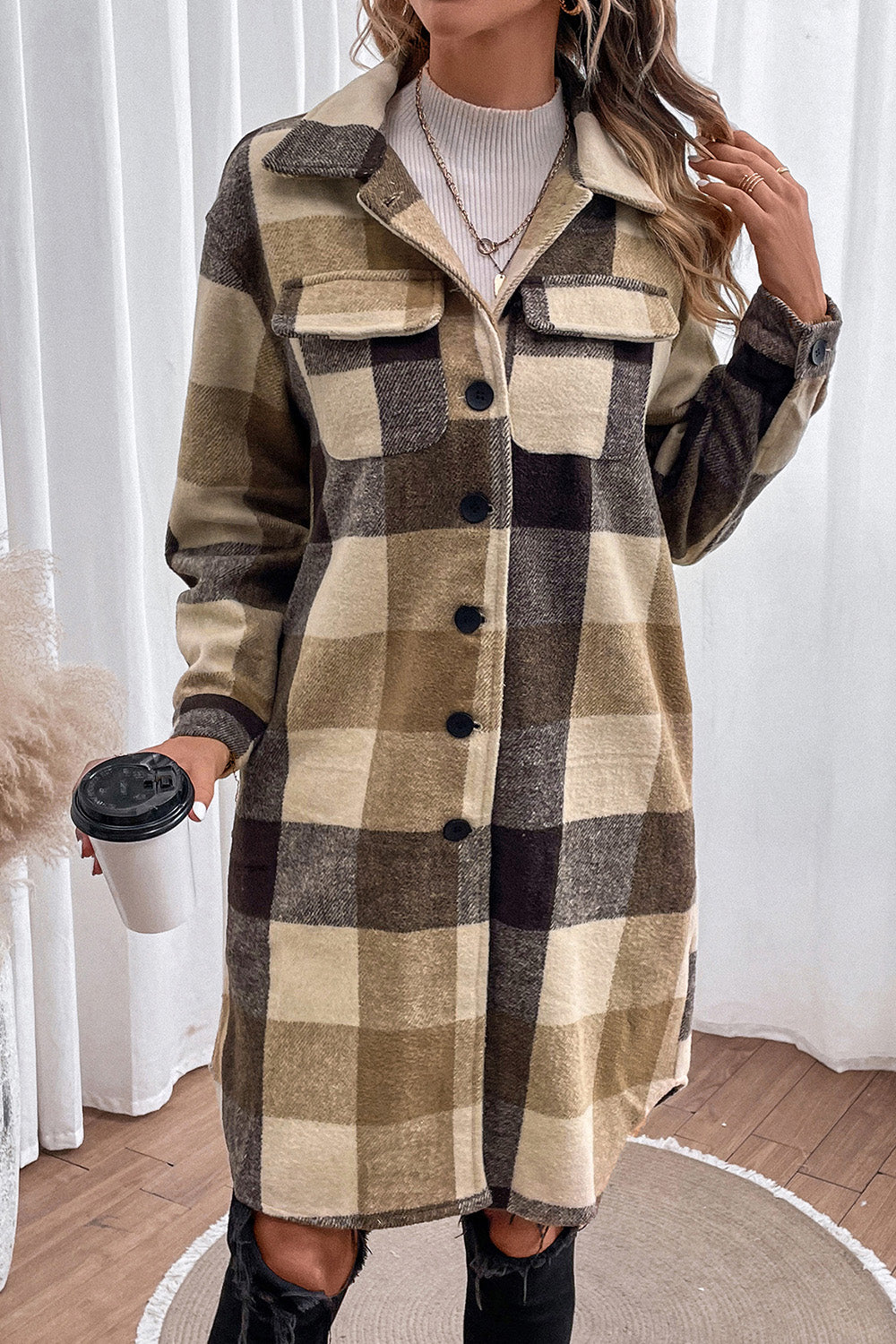 Plaid Button Down Longline Coat Hauptbild