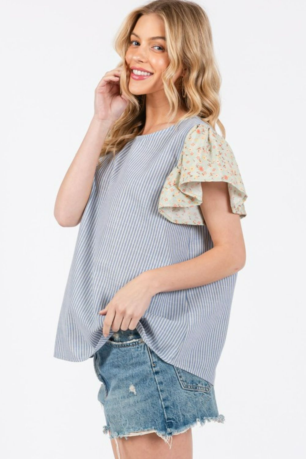 Ces Femme Round Neck Floral Short Sleeve Top - felvior