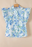 Floral Print Ruffle Sleeve Frilly Button Up Shirt - felvior